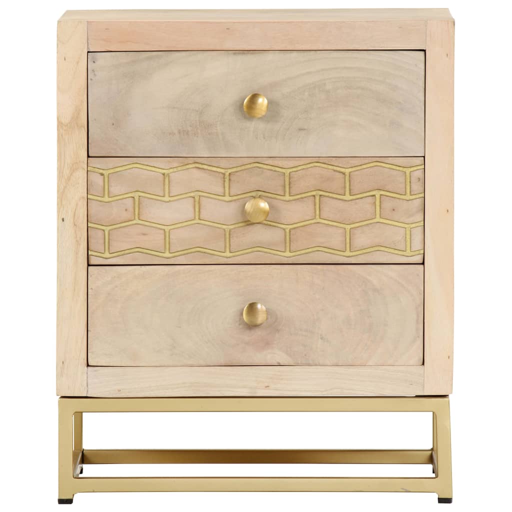 Comodino Oro 40x30x50 cm in Legno Massello di Mango