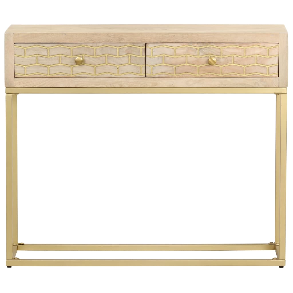 Tavolo Consolle Oro 90x30x75 cm Legno Massello di Mango