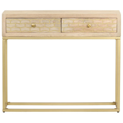 Tavolo Consolle Oro 90x30x75 cm Legno Massello di Mango