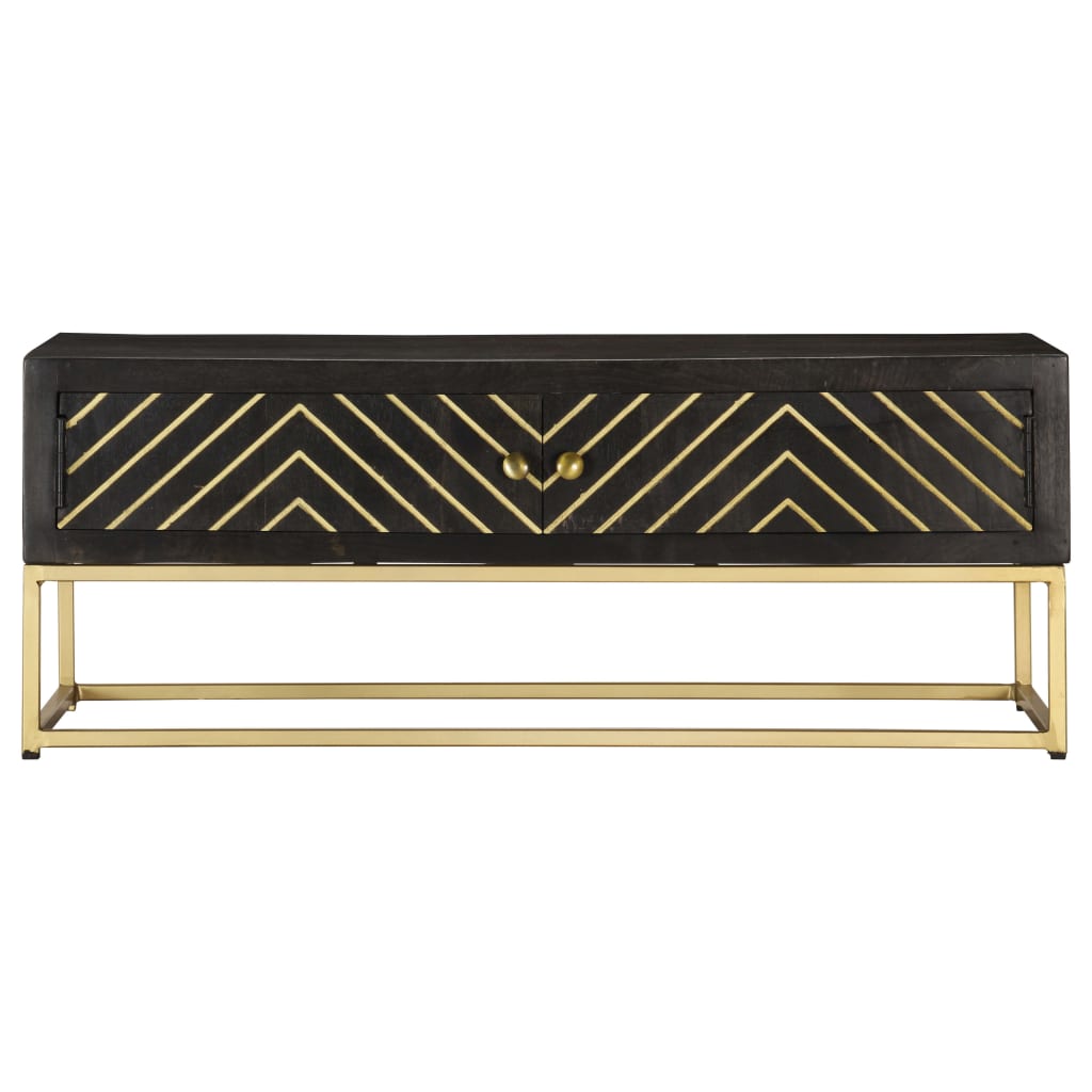 Tavolino da Salotto Nero e Oro 90x50x35 cm in Massello di Mango