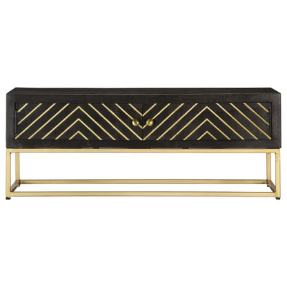 Tavolino da Salotto Nero e Oro 90x50x35 cm in Massello di Mango