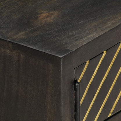 Tavolino da Salotto Nero e Oro 90x50x35 cm in Massello di Mango