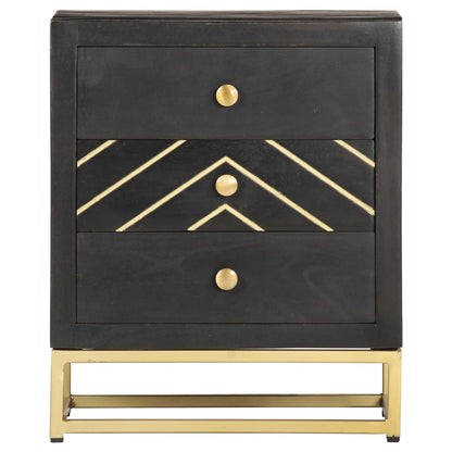 Comodino Nero e Oro 40x30x50 cm in Legno Massello di Mango