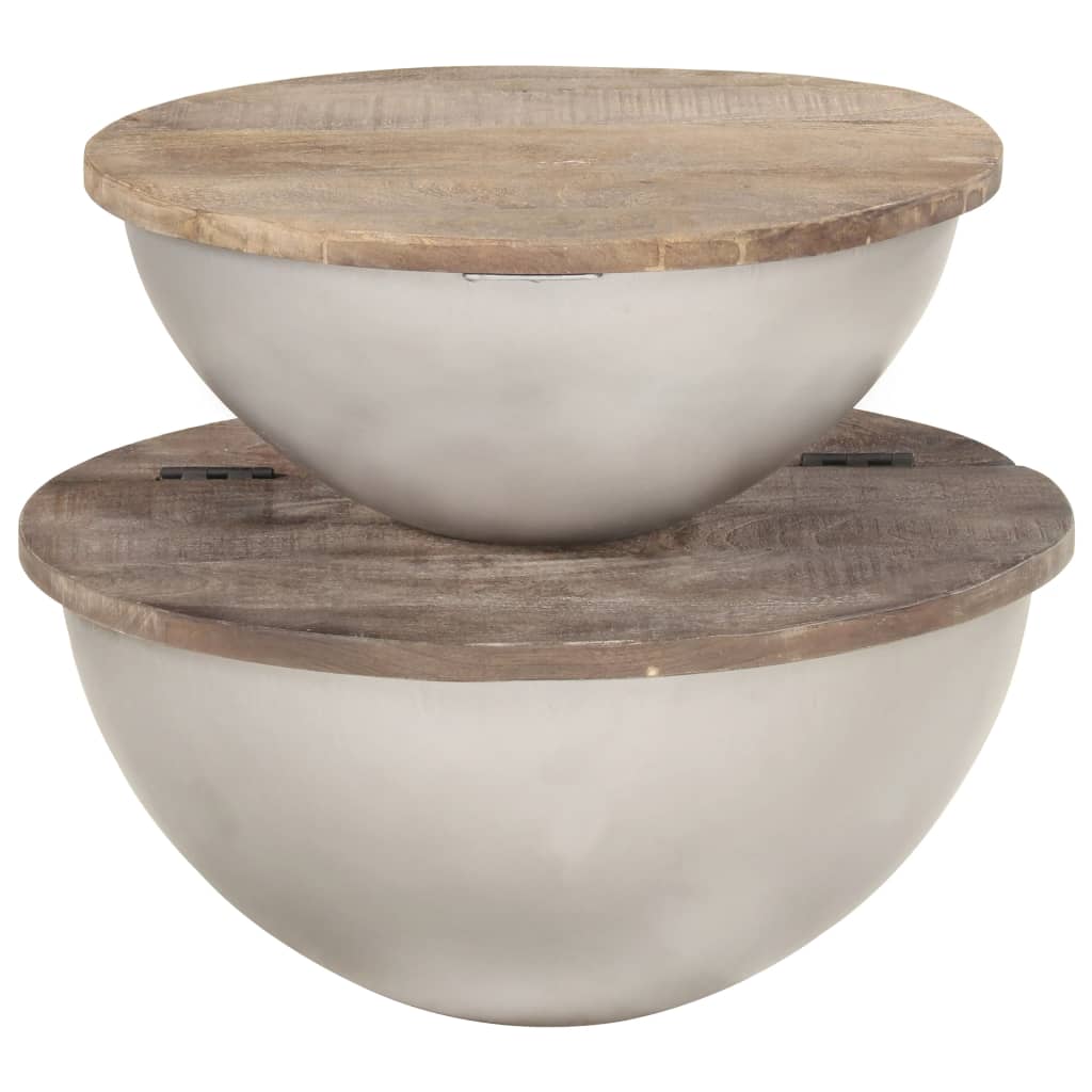 Set Tavolini da Salotto 2 pz a Ciotola Legno Massello di Mango
