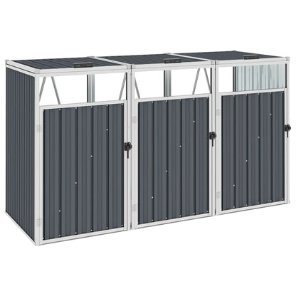 Copri Bidone Rifiuti Triplo Grigio 213x81x121 cm in Acciaio