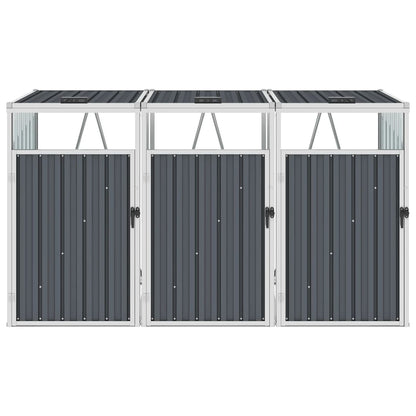 Copri Bidone Rifiuti Triplo Grigio 213x81x121 cm in Acciaio
