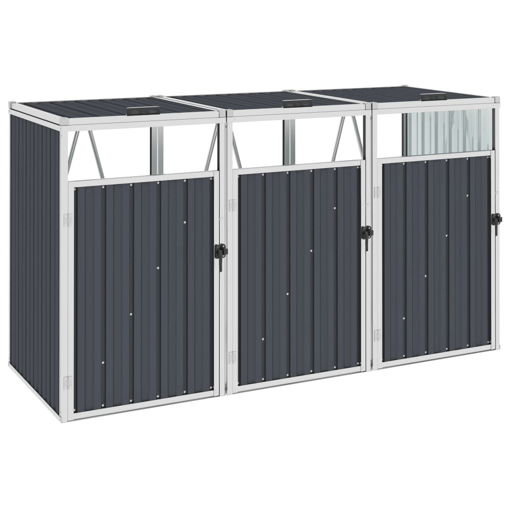 Copri Bidone Rifiuti Triplo Antracite 213x81x121 cm in Acciaio