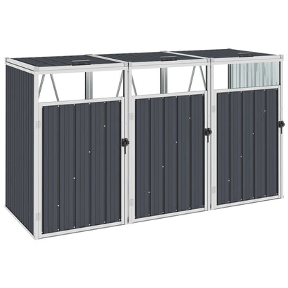 Copri Bidone Rifiuti Triplo Antracite 213x81x121 cm in Acciaio