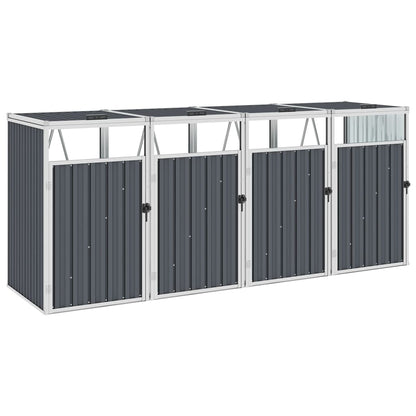 Copri Bidone Rifiuti Quadruplo Grigio 286x81x121 cm in Acciaio