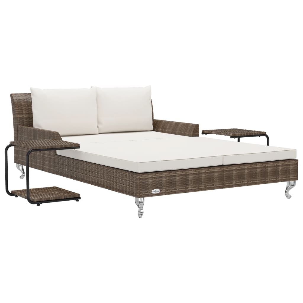 Lettino Prendisole per 2 Persone con Cuscini Polyrattan Marrone