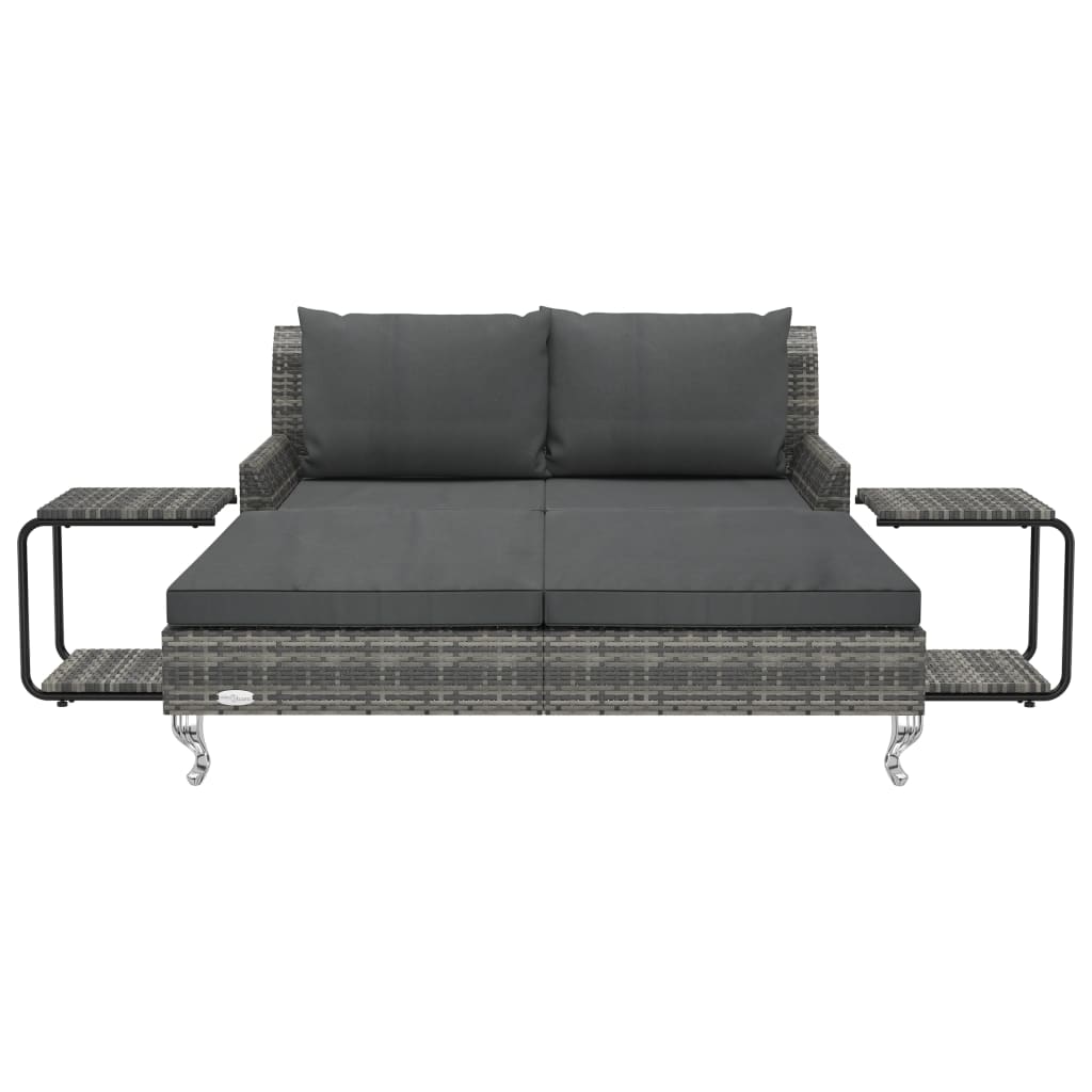 Lettino Prendisole per 2 Persone con Cuscini Polyrattan Grigio