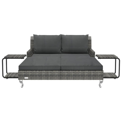 Lettino Prendisole per 2 Persone con Cuscini Polyrattan Grigio
