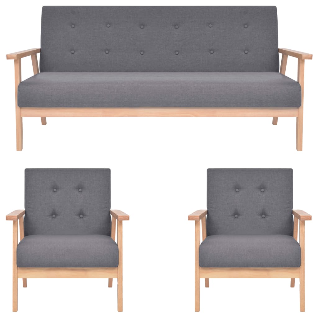 Set di Divani 3 pz in Tessuto Grigio Scuro