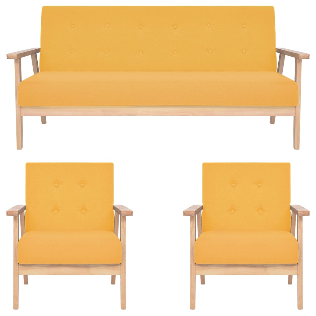Set di Divani 3 pz in Tessuto Giallo