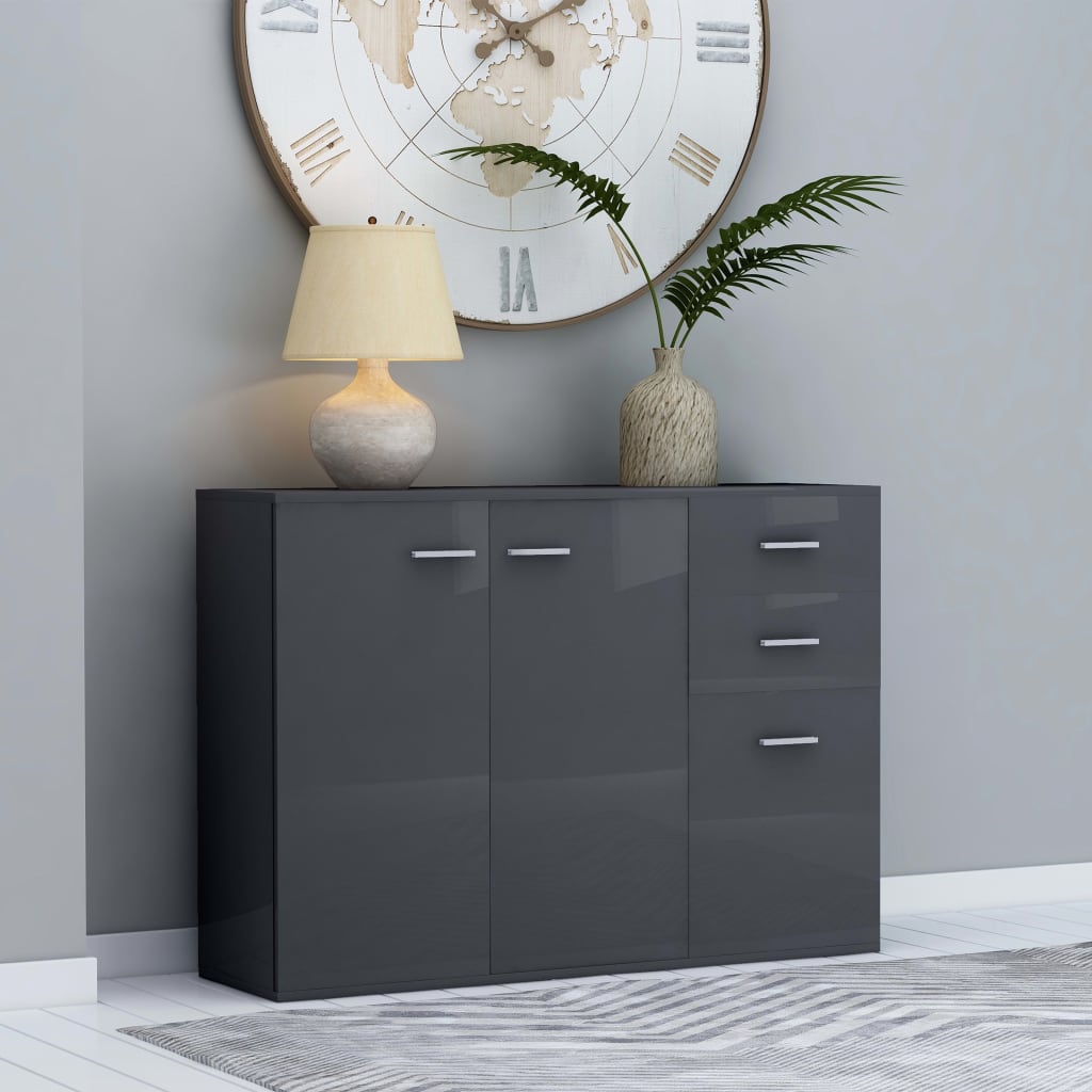 Credenza Grigio Lucido 105x30x75 cm in Legno Multistrato