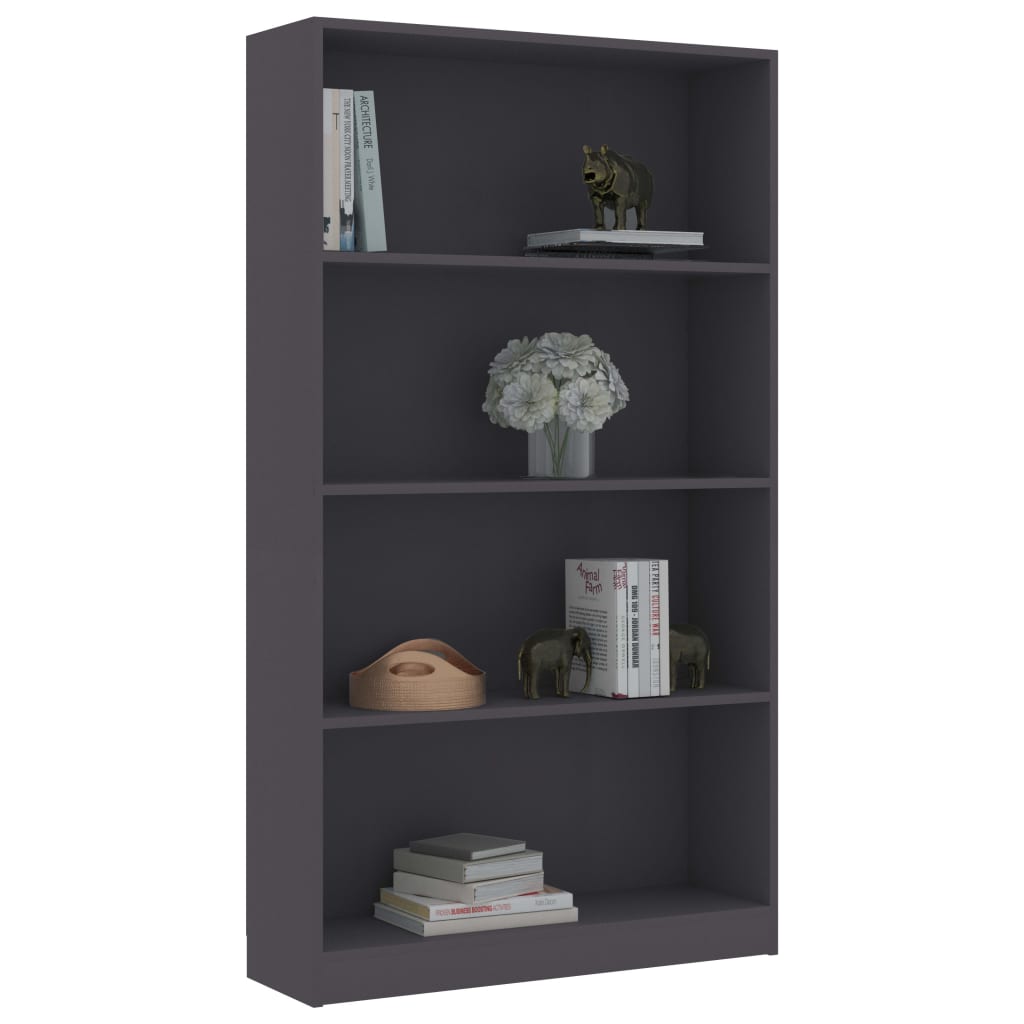Libreria a 4 Ripiani Grigia 80x24x142 cm in Legno Multistrato