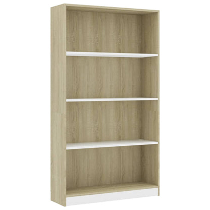 Libreria a 4 Ripiani Bianco e Sonoma 80x24x142cm in Multistrato