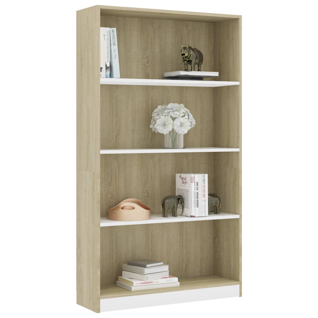 Libreria a 4 Ripiani Bianco e Sonoma 80x24x142cm in Multistrato