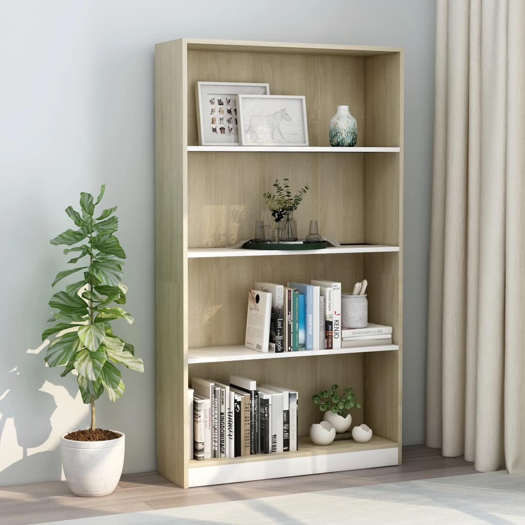 Libreria a 4 Ripiani Bianco e Sonoma 80x24x142cm in Multistrato