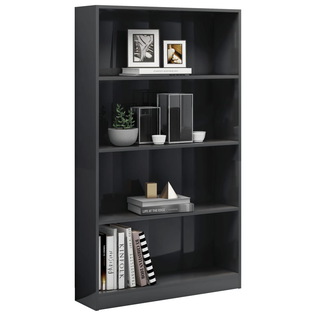 Libreria 4 Ripiani Grigio Lucido 80x24x142 cm Legno Multistrato