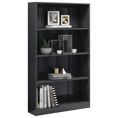 Libreria 4 Ripiani Grigio Lucido 80x24x142 cm Legno Multistrato