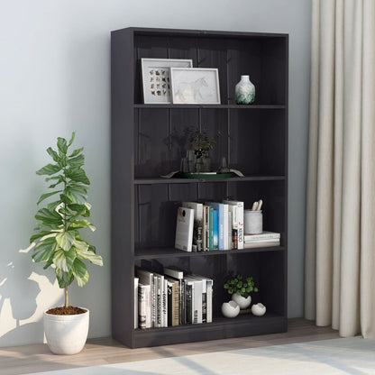 Libreria 4 Ripiani Grigio Lucido 80x24x142 cm Legno Multistrato