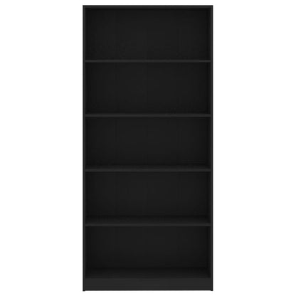 Libreria a 5 Ripiani Nera 80x24x175 cm in Legno Multistrato
