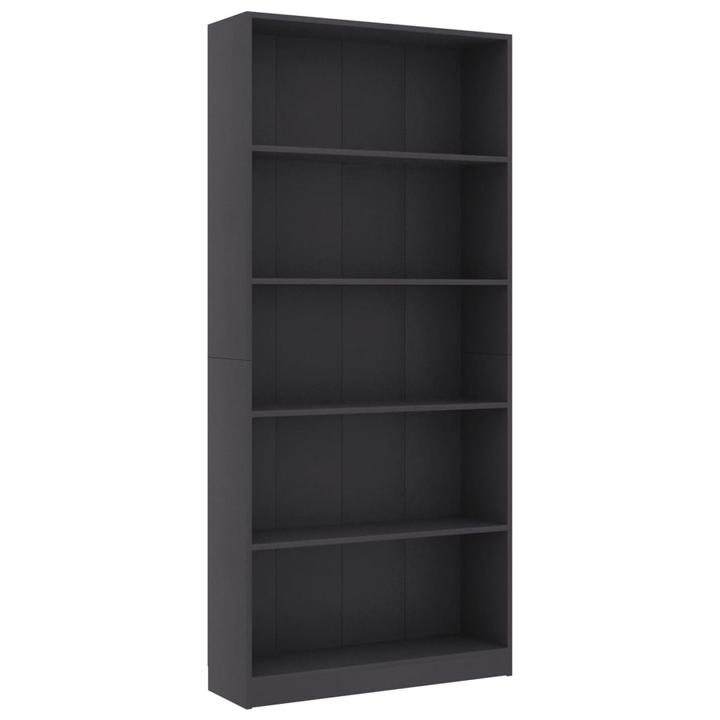Libreria a 5 Ripiani Grigia 80x24x175 cm in Legno Multistrato