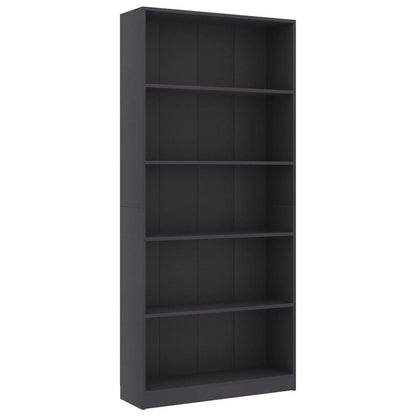 Libreria a 5 Ripiani Grigia 80x24x175 cm in Legno Multistrato