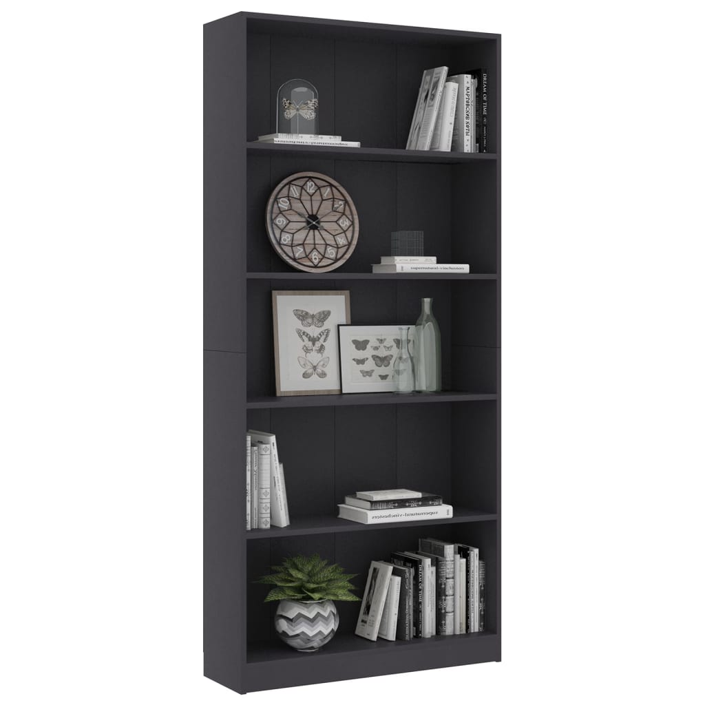 Libreria a 5 Ripiani Grigia 80x24x175 cm in Legno Multistrato