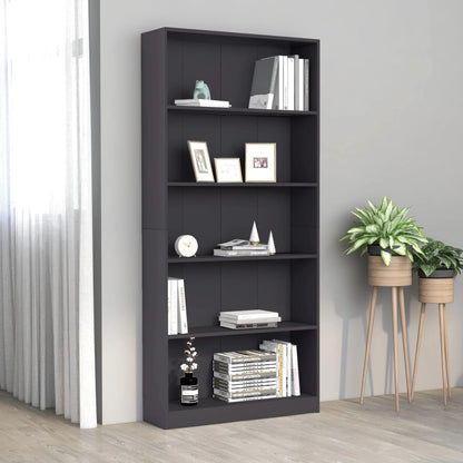 Libreria a 5 Ripiani Grigia 80x24x175 cm in Legno Multistrato