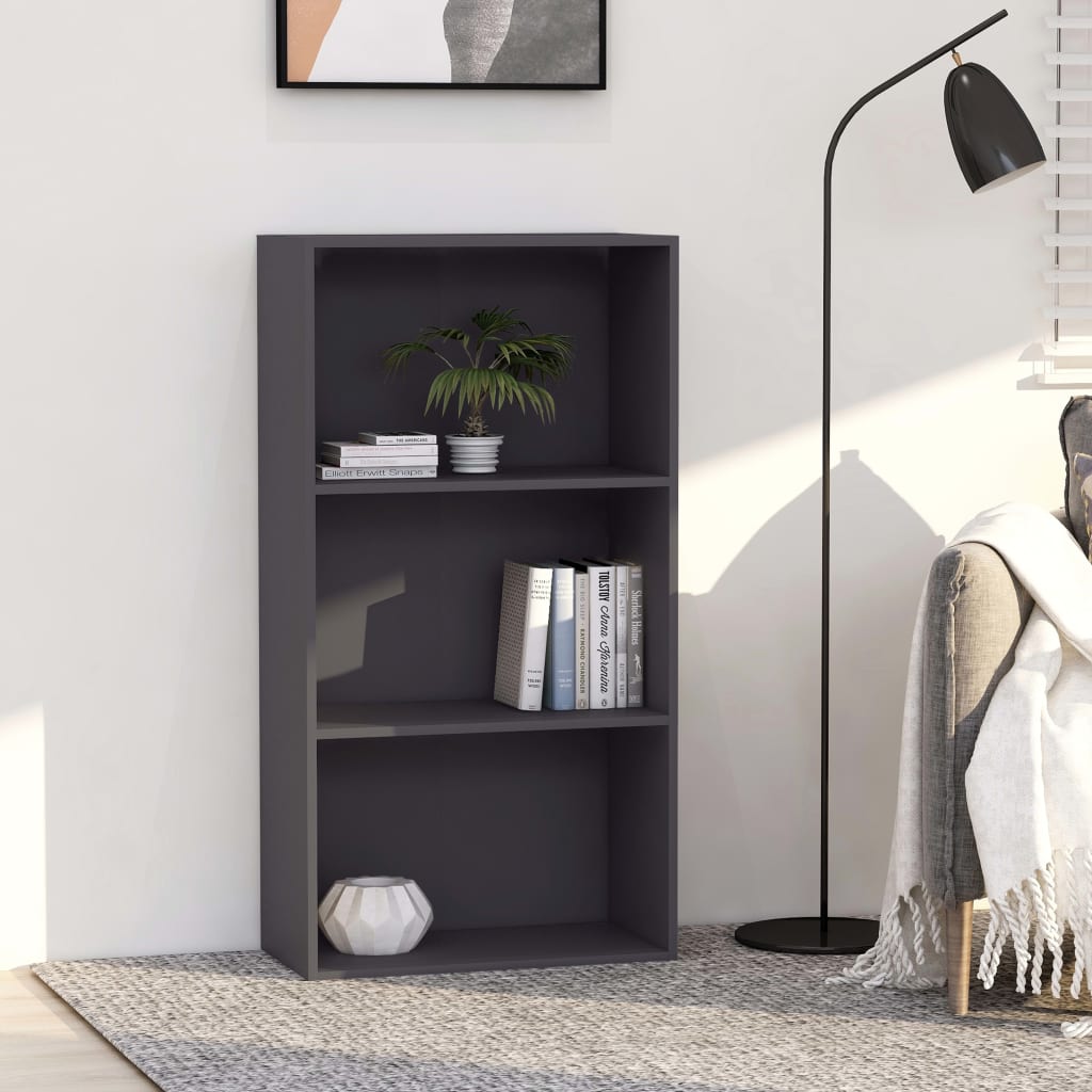 Libreria a 3 Ripiani Grigia 60x30x114 cm in Legno Multistrato