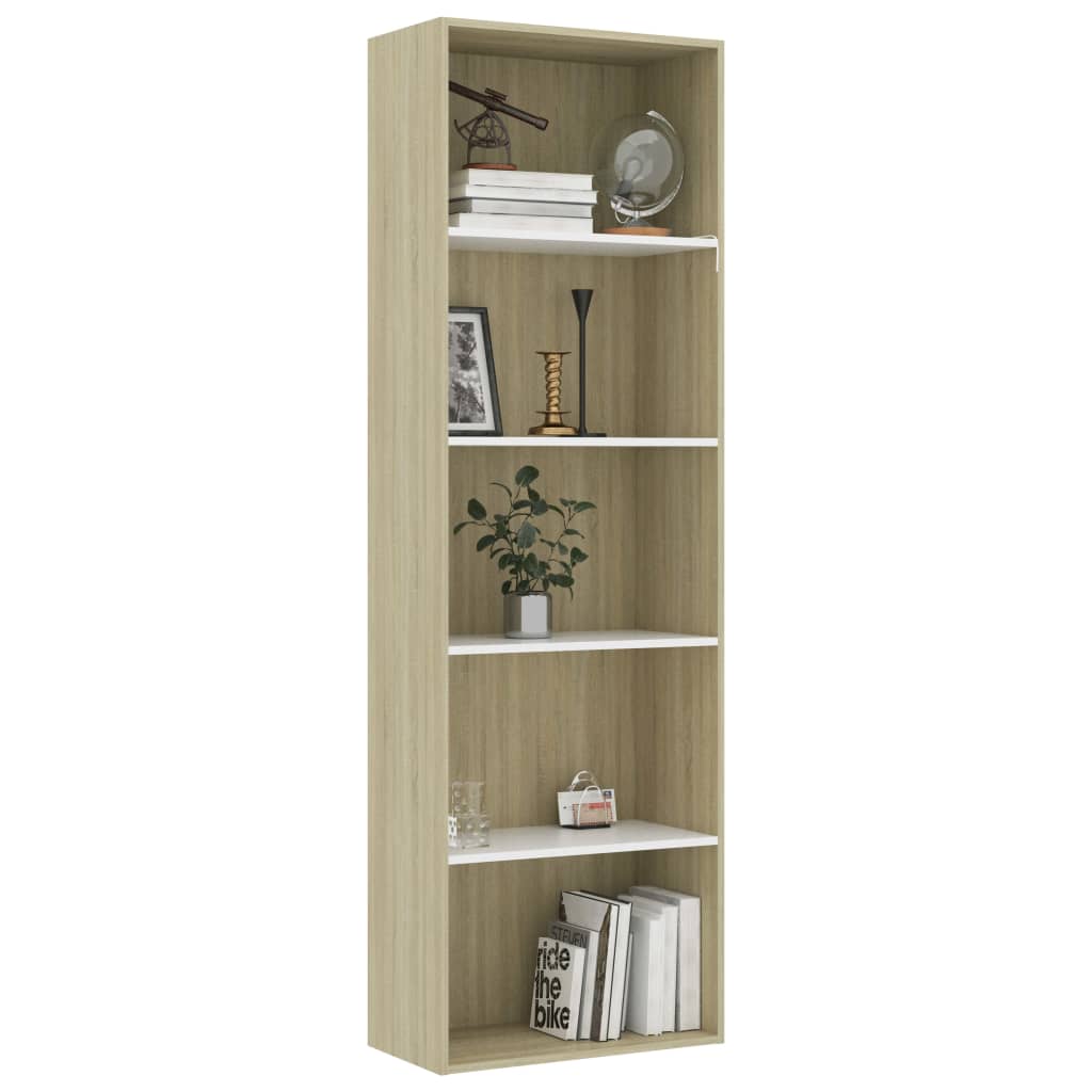 Libreria 5 Ripiani Bianco Rovere Sonoma 60x30x189cm Multistrato