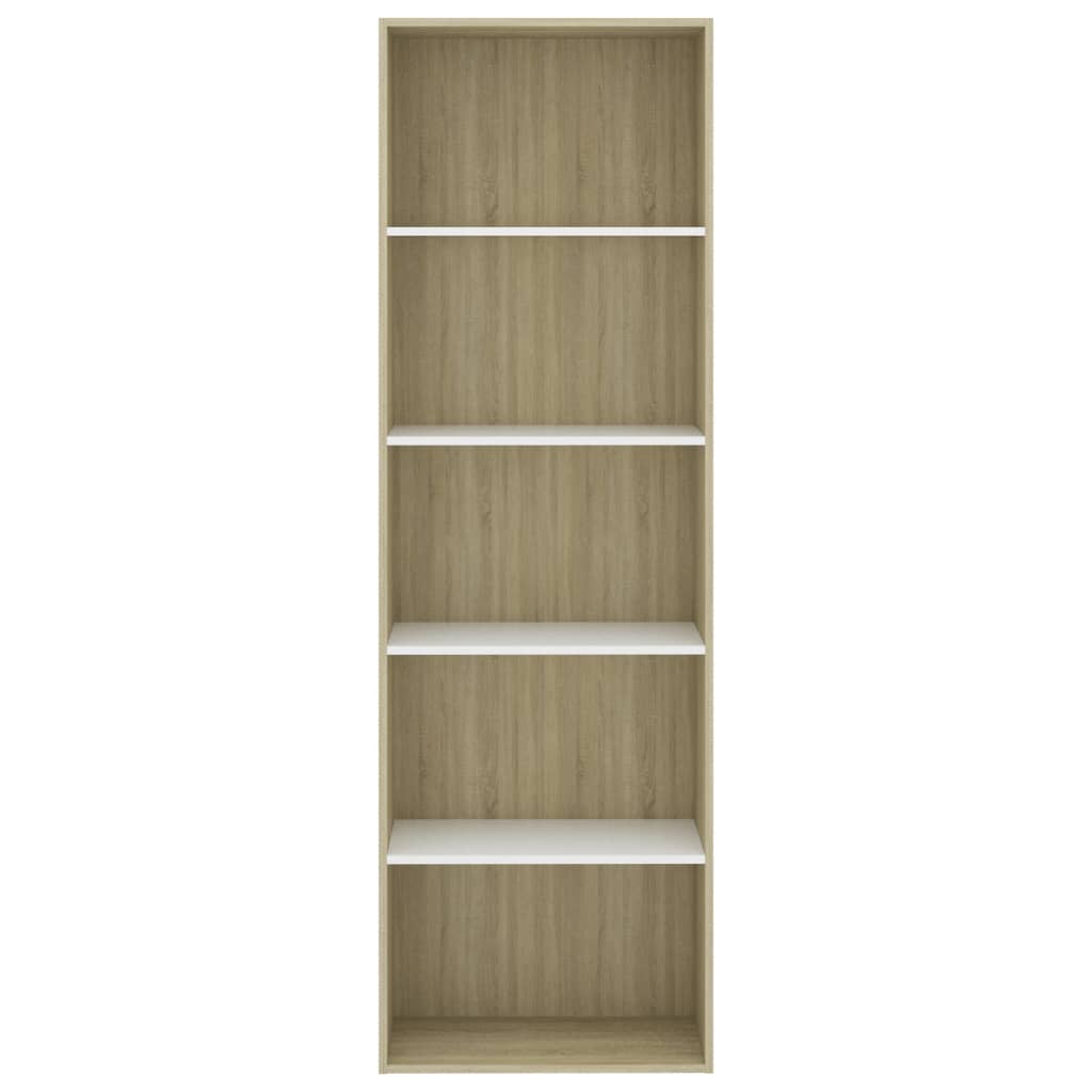 Libreria 5 Ripiani Bianco Rovere Sonoma 60x30x189cm Multistrato