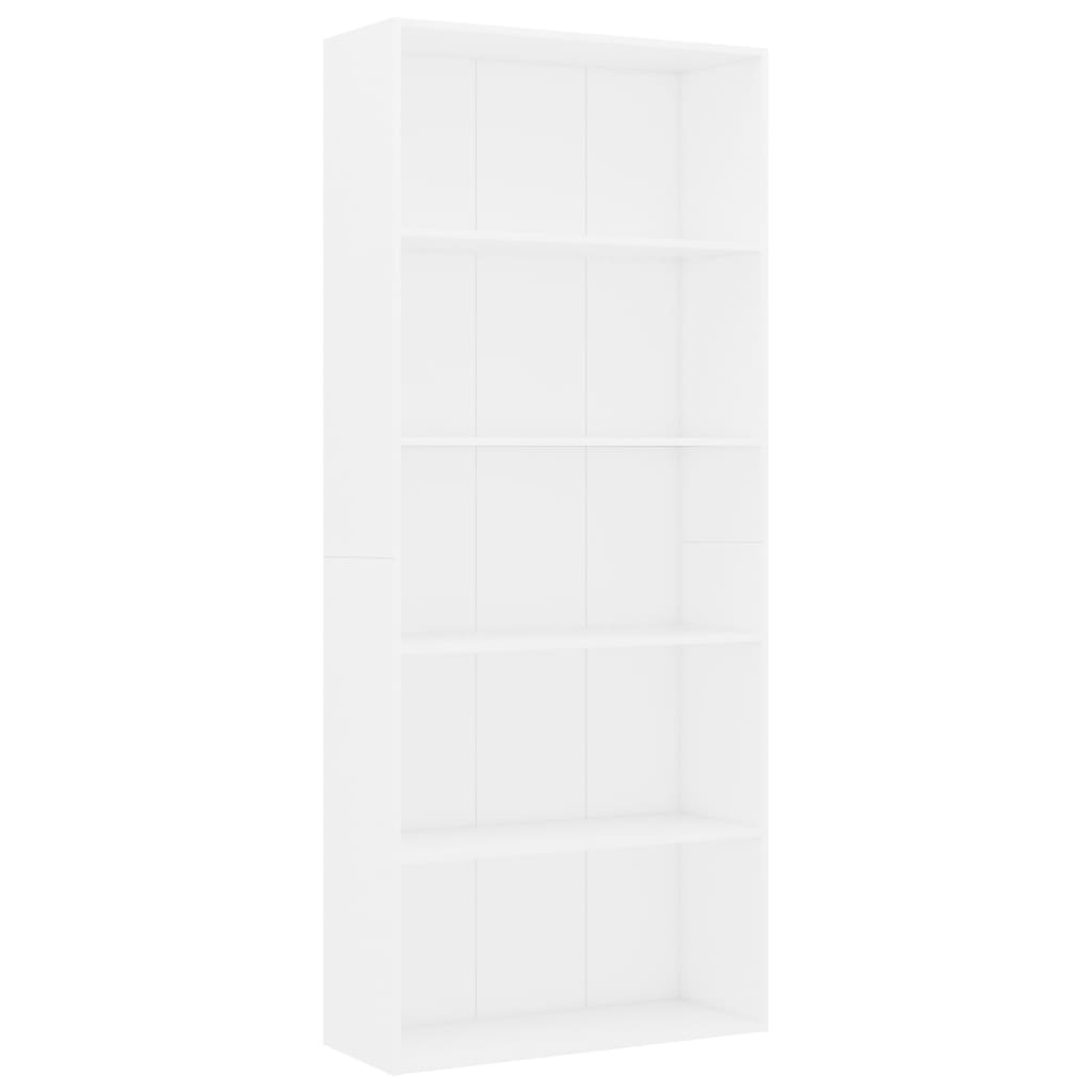 Libreria a 5 Ripiani Bianca 80x30x189 cm in Legno Multistrato