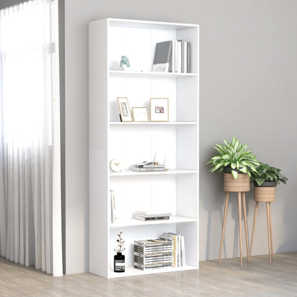 Libreria a 5 Ripiani Bianca 80x30x189 cm in Legno Multistrato