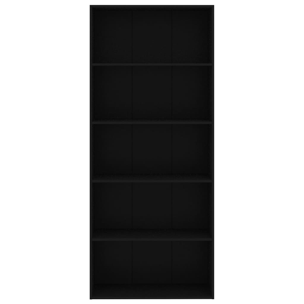 Libreria a 5 Ripiani Nera 80x30x189 cm in Legno Multistrato