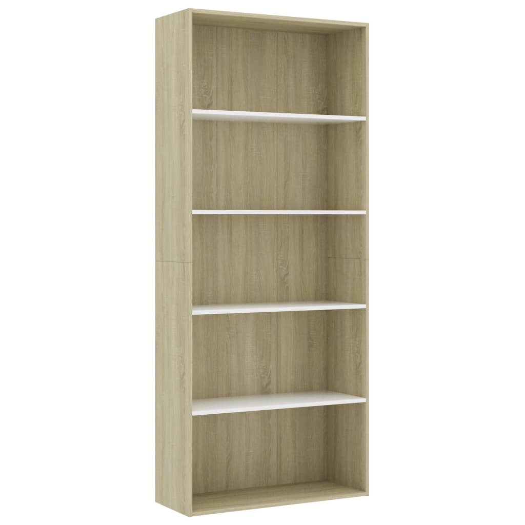 Libreria 5 Ripiani Bianco Rovere Sonoma 80x30x189cm Multistrato