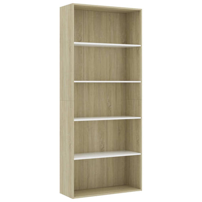 Libreria 5 Ripiani Bianco Rovere Sonoma 80x30x189cm Multistrato