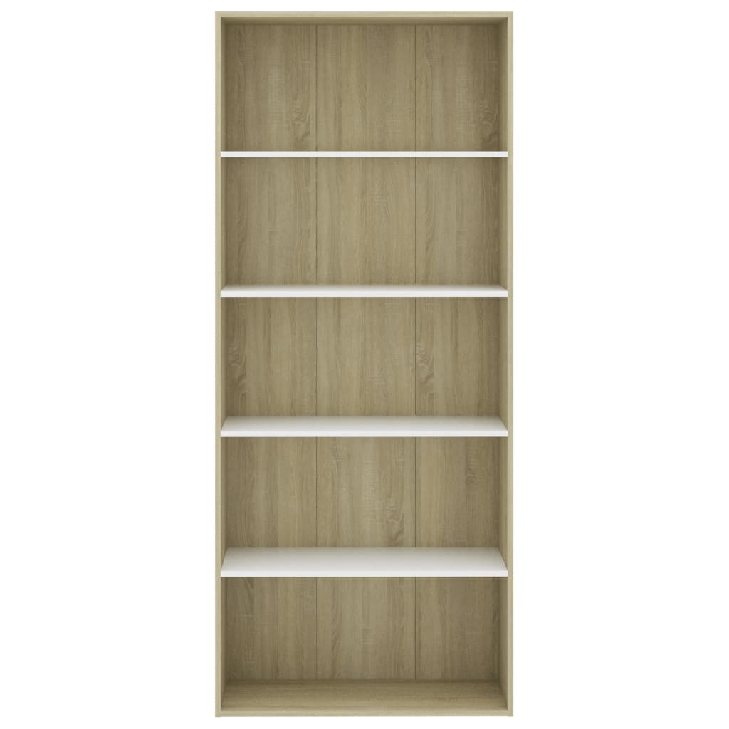 Libreria 5 Ripiani Bianco Rovere Sonoma 80x30x189cm Multistrato