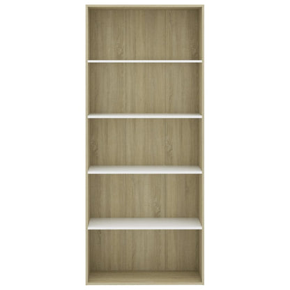 Libreria 5 Ripiani Bianco Rovere Sonoma 80x30x189cm Multistrato