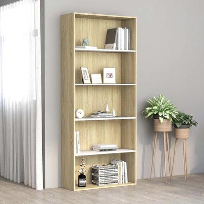 Libreria 5 Ripiani Bianco Rovere Sonoma 80x30x189cm Multistrato