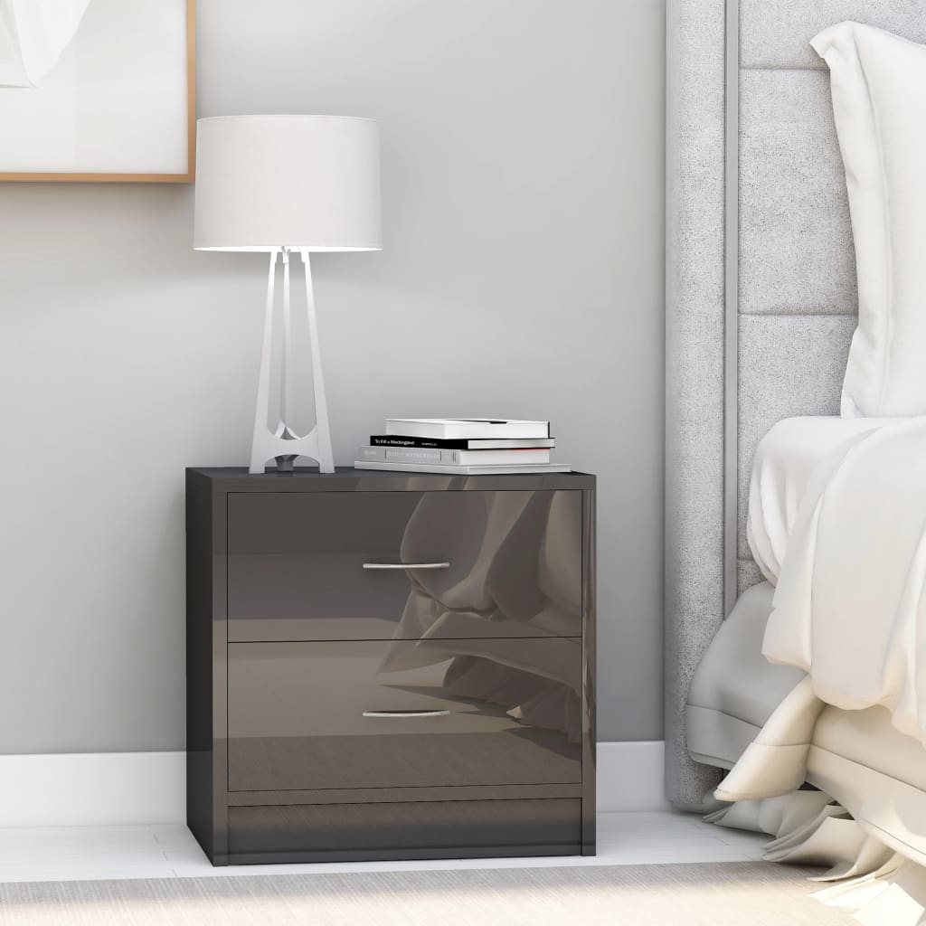Comodini 2 pz Grigio Lucido 40x30x40 cm in Legno Multistrato