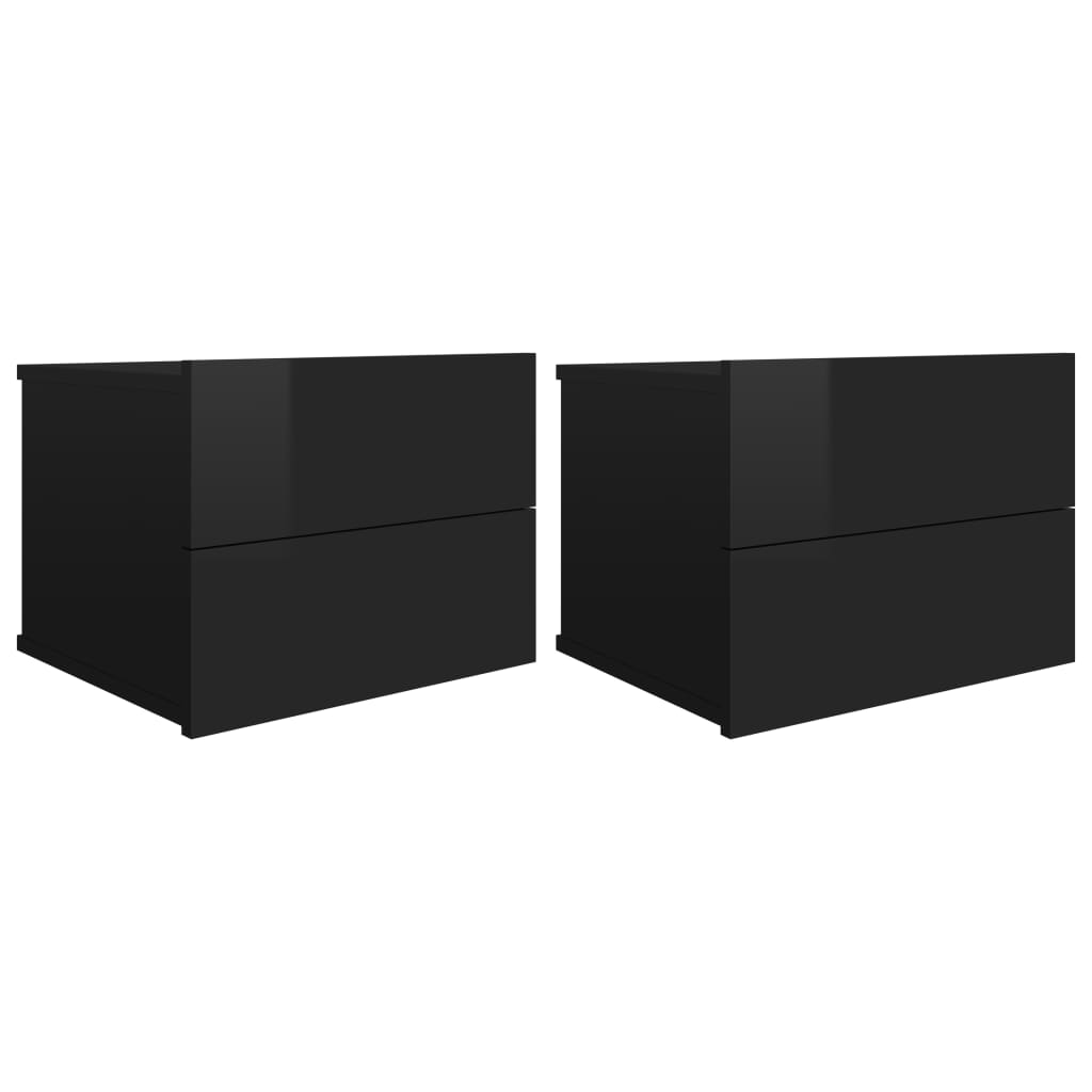 Comodini 2 pz Nero Lucido 40x30x30 cm in Legno Multistrato