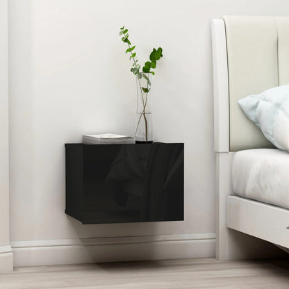 Comodini 2 pz Nero Lucido 40x30x30 cm in Legno Multistrato