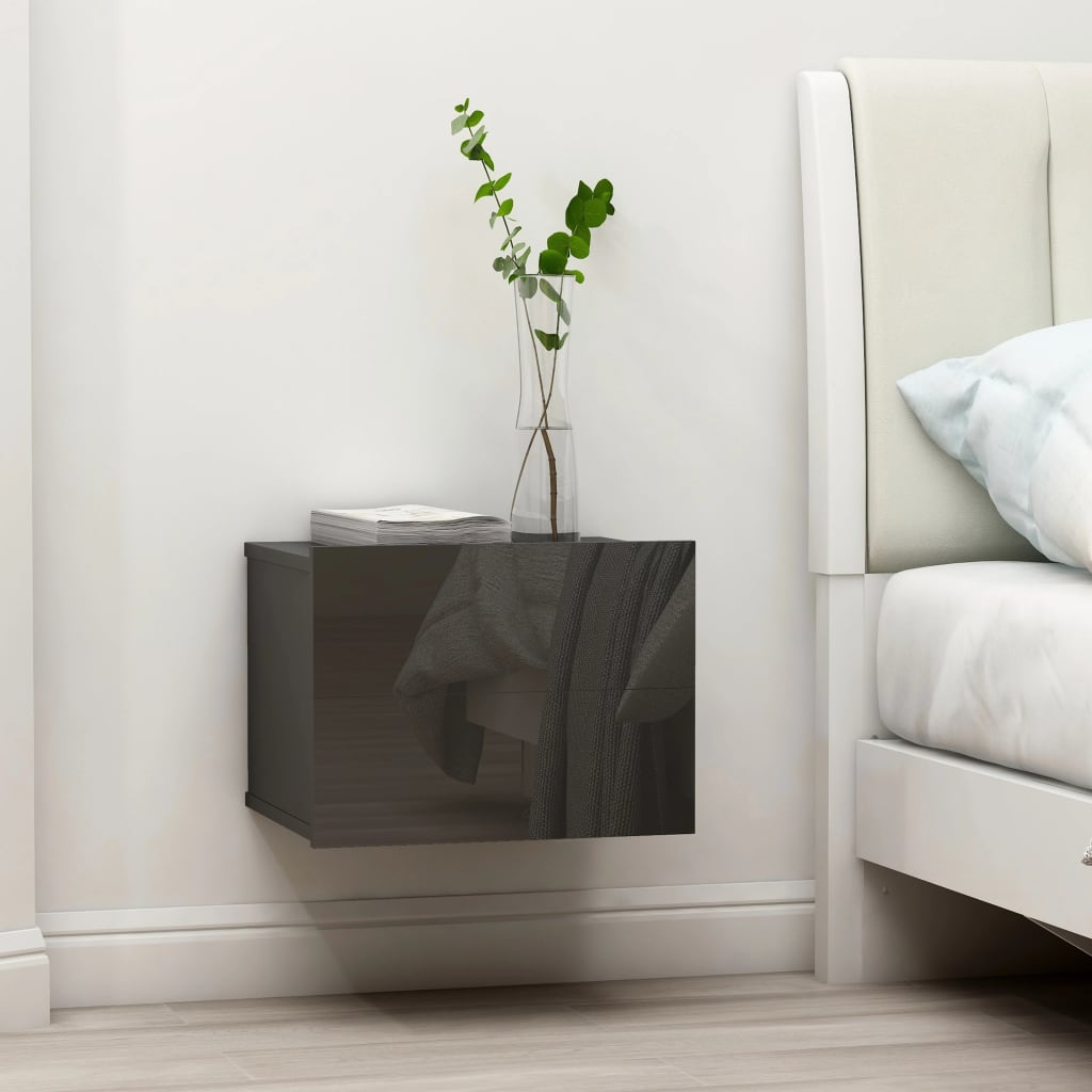 Comodino Grigio Lucido 40x30x30 cm in Legno Multistrato