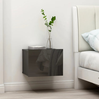 Comodino Grigio Lucido 40x30x30 cm in Legno Multistrato