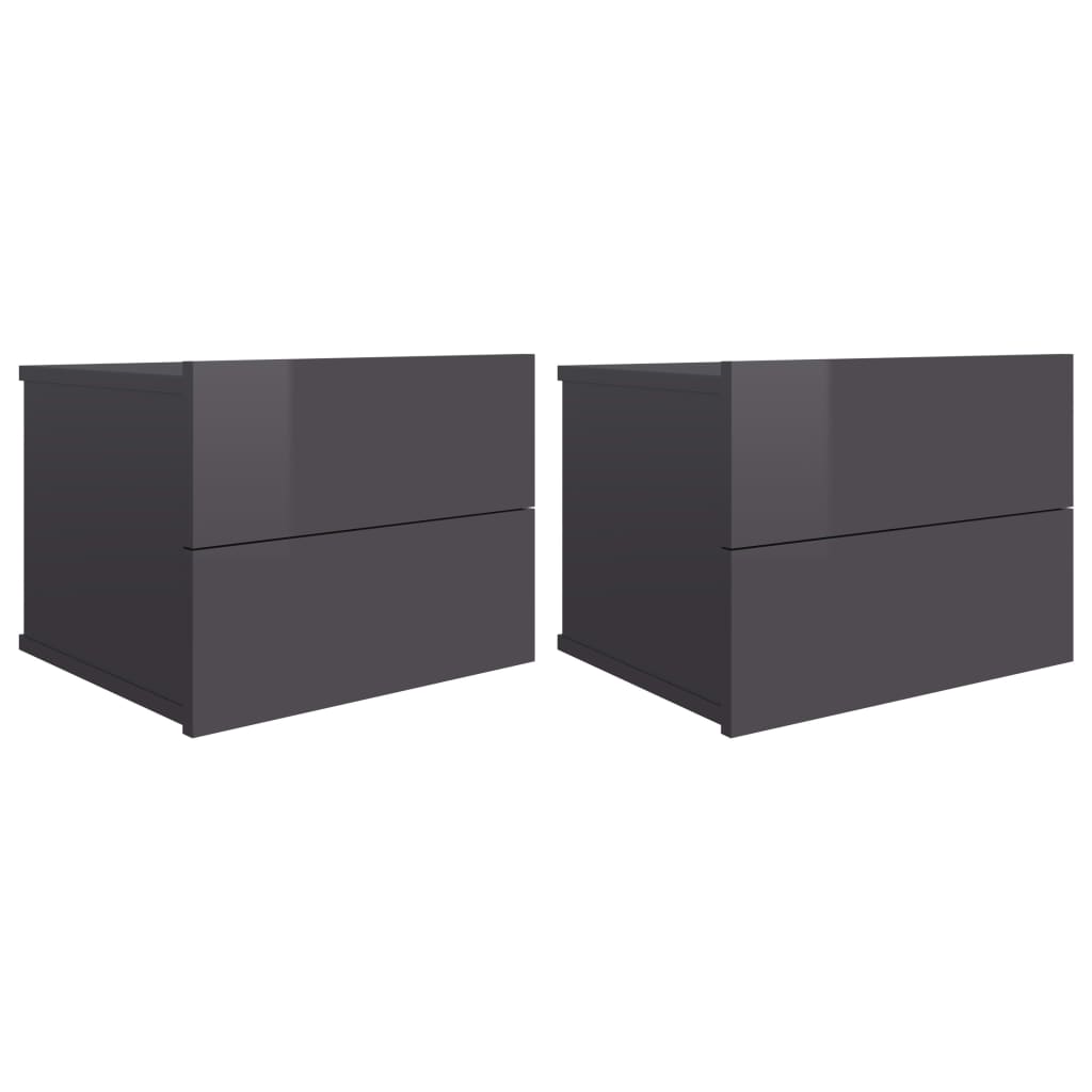 Comodini 2 pz Grigio Lucido 40x30x30 cm in Legno Multistrato