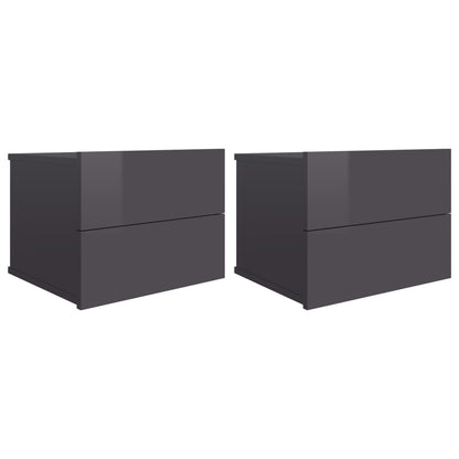 Comodini 2 pz Grigio Lucido 40x30x30 cm in Legno Multistrato
