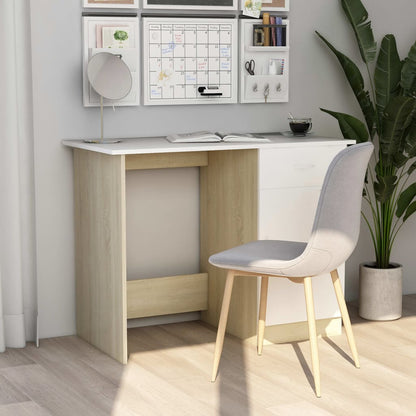 Scrivania Bianca e Rovere Sonoma 100x50x76 cm Legno Multistrato